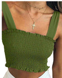 Women Bow Tie Strap Ruched tank Top - Amamble
