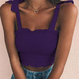 Women Bow Tie Strap Ruched tank Top - Amamble