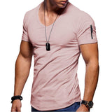 V-neck solid color zipper men's sports T-shirt - Amamble