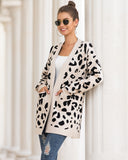 Leopard print button knit sweater cardigan jacket - Amamble
