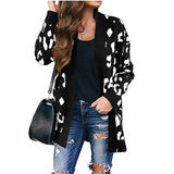 Leopard print button knit sweater cardigan jacket - Amamble