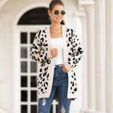 Leopard print button knit sweater cardigan jacket - Amamble