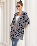 Leopard print button knit sweater cardigan jacket - Amamble