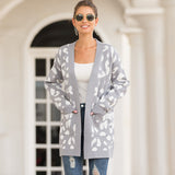 Leopard print button knit sweater cardigan jacket - Amamble