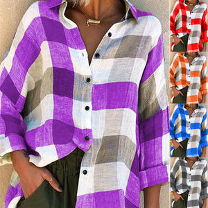 Printed long sleeve loose check shirt - Amamble