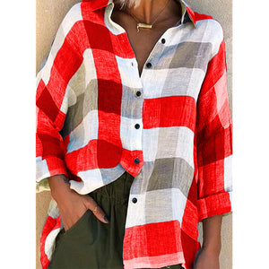 Printed long sleeve loose check shirt - Amamble