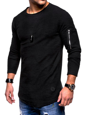 Slim round neck men's long sleeve T-shirt - Amamble