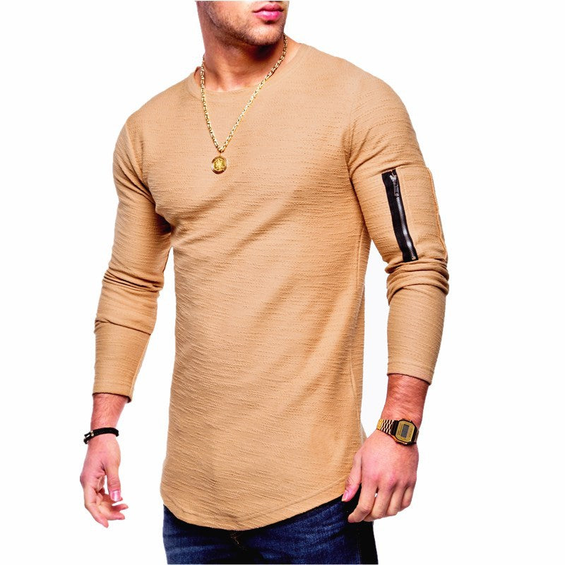 Slim round neck men's long sleeve T-shirt - Amamble