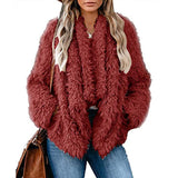 Plush solid color long sleeve coat - Amamble