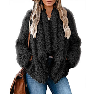 Plush solid color long sleeve coat - Amamble