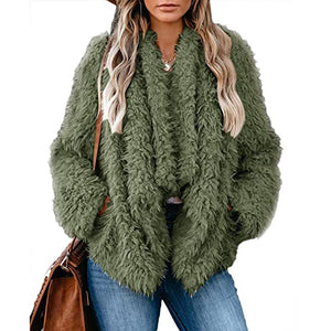 Plush solid color long sleeve coat - Amamble
