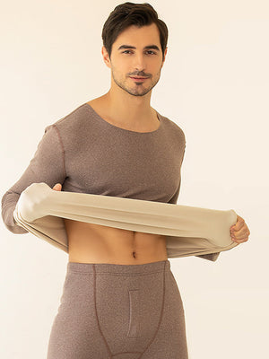 U-Neck Fleece Thermal Men Underwear Pajama Sets