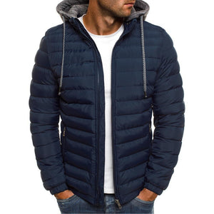 Men's Simple Solid Color Hood Fashion Cotton Coat - Amamble
