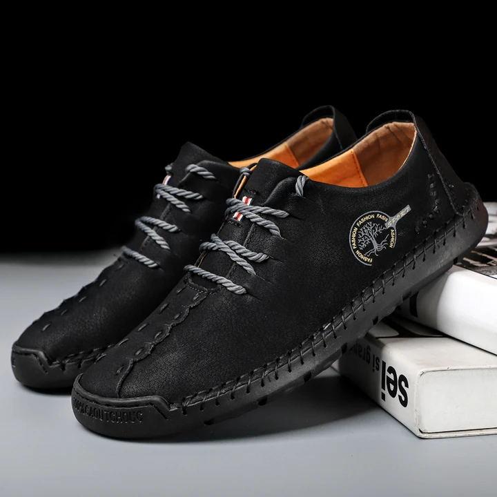 Men's Hand Stitching Non Slip Soft Sole Casual Leather Shoes - Amamble