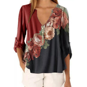 V-neck floral print shirt top - Amamble