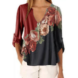 V-neck floral print shirt top - Amamble