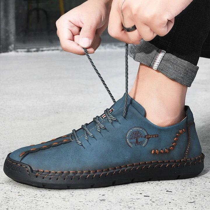 Men's Hand Stitching Non Slip Soft Sole Casual Leather Shoes - Amamble