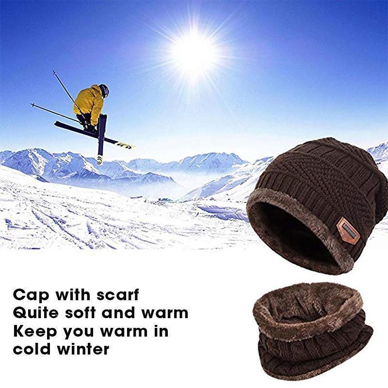 Warm Beanie Cap With Scarf - Amamble