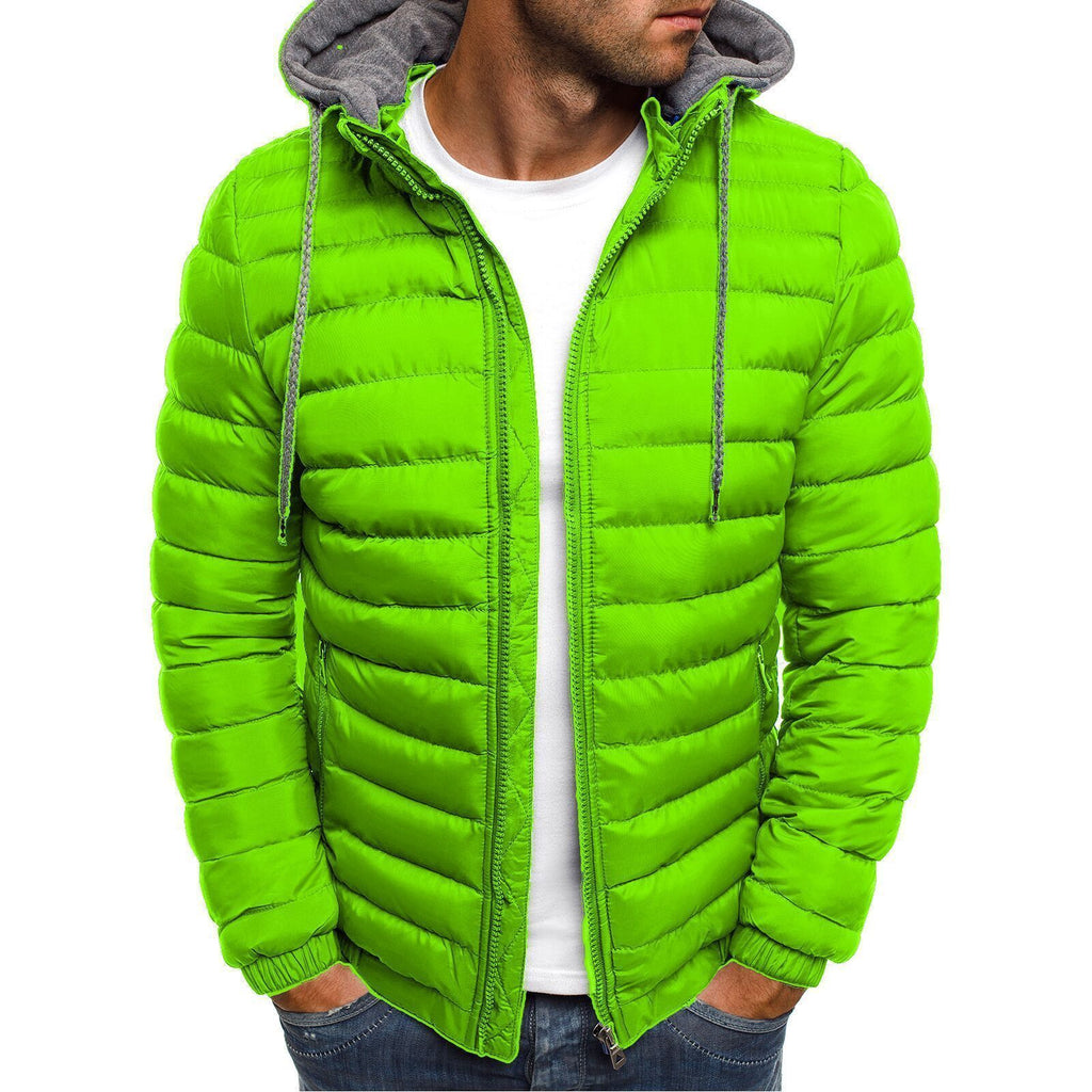 Men's Simple Solid Color Hood Fashion Cotton Coat - Amamble