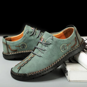 Men's Hand Stitching Non Slip Soft Sole Casual Leather Shoes - Amamble