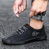 Men's Hand Stitching Non Slip Soft Sole Casual Leather Shoes - Amamble