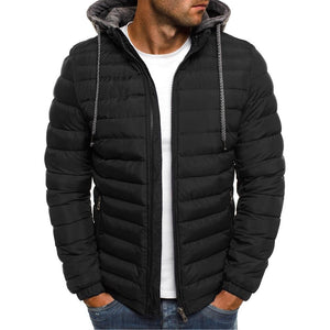 Men's Simple Solid Color Hood Fashion Cotton Coat - Amamble