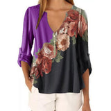 V-neck floral print shirt top - Amamble