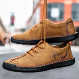 Men's Hand Stitching Non Slip Soft Sole Casual Leather Shoes - Amamble