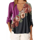 V-neck floral print shirt top - Amamble