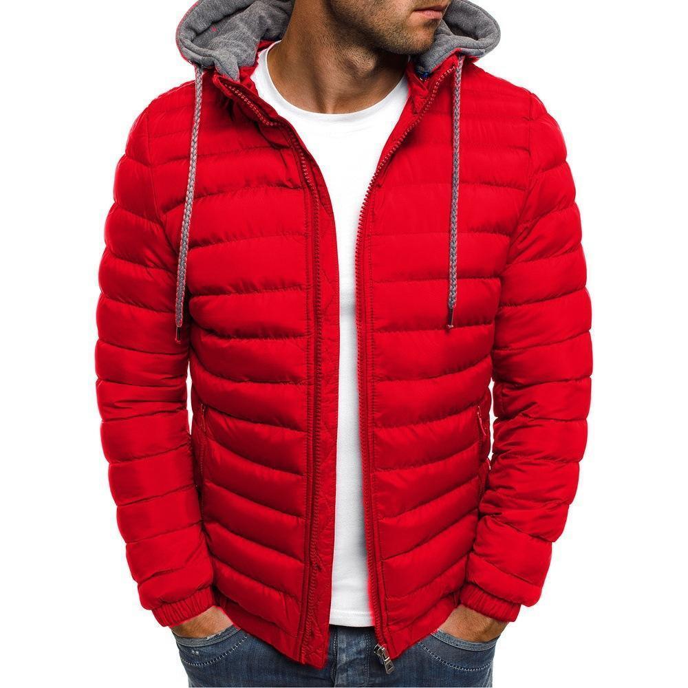 Men's Simple Solid Color Hood Fashion Cotton Coat - Amamble
