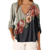 V-neck floral print shirt top - Amamble