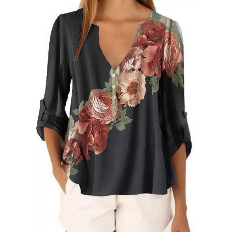 V-neck floral print shirt top - Amamble