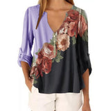 V-neck floral print shirt top - Amamble