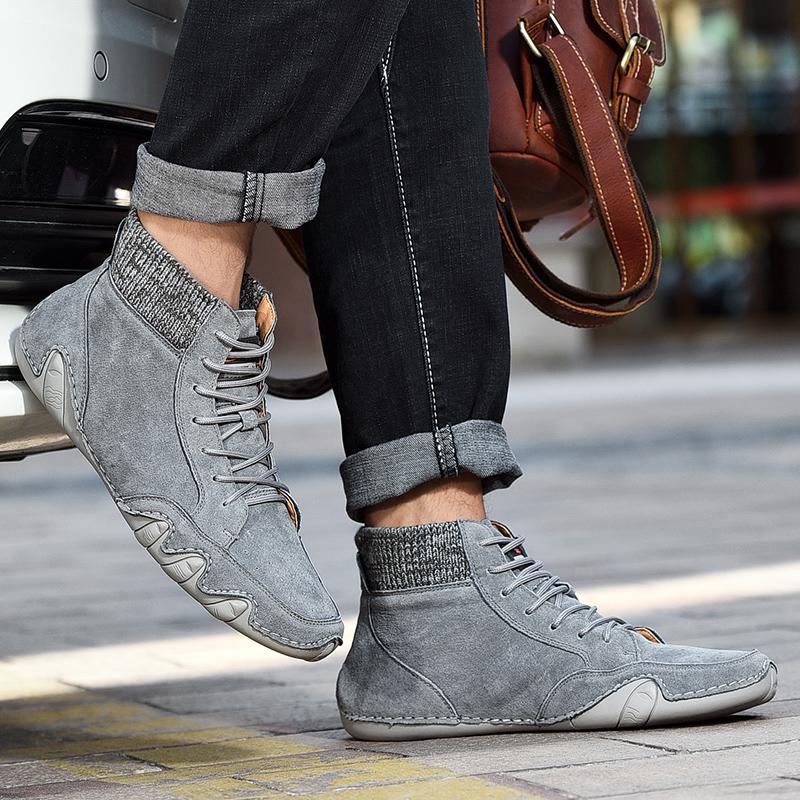 Men's High Top Casual Leather Shoes - Amamble
