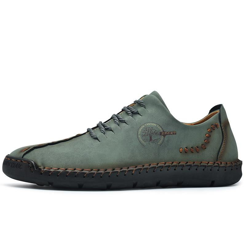 Men's Hand Stitching Non Slip Soft Sole Casual Leather Shoes - Amamble
