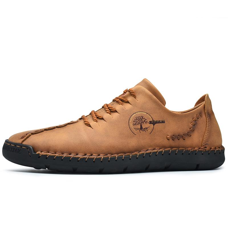 Men's Hand Stitching Non Slip Soft Sole Casual Leather Shoes - Amamble