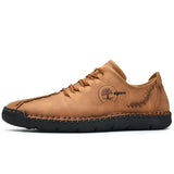 Men's Hand Stitching Non Slip Soft Sole Casual Leather Shoes - Amamble