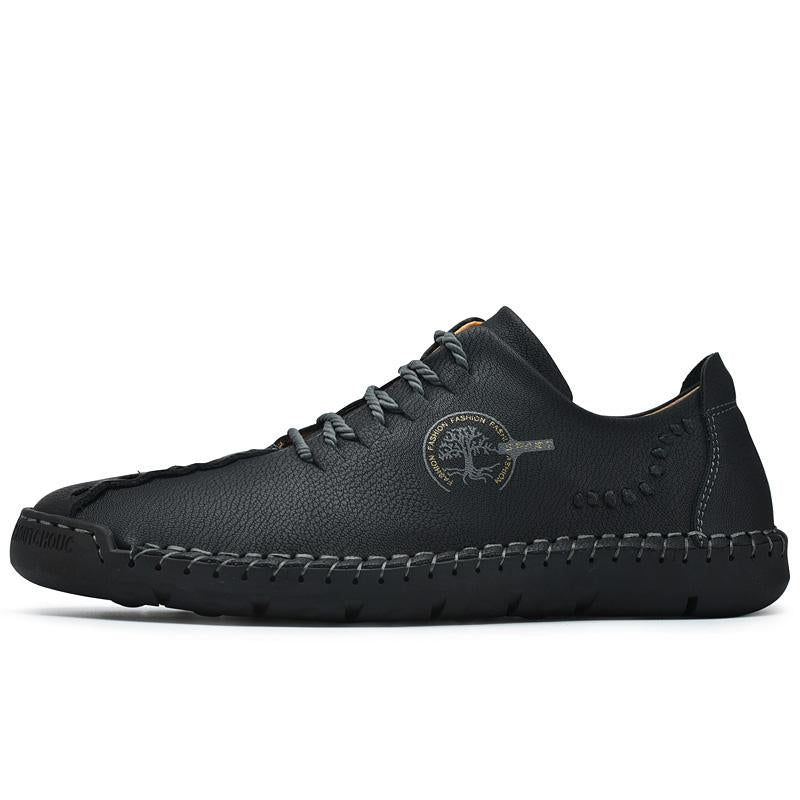 Men's Hand Stitching Non Slip Soft Sole Casual Leather Shoes - Amamble