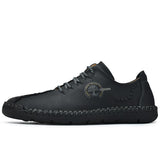 Men's Hand Stitching Non Slip Soft Sole Casual Leather Shoes - Amamble
