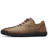 Men's Hand Stitching Non Slip Soft Sole Casual Leather Shoes - Amamble