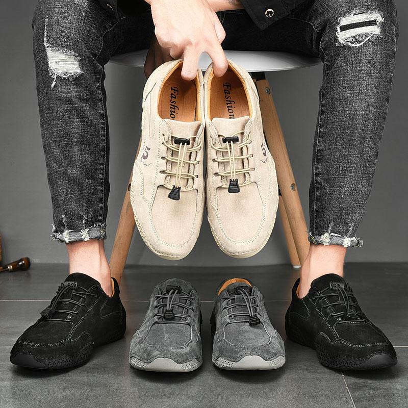 Men's casual leather breathable beanie shoes - Amamble