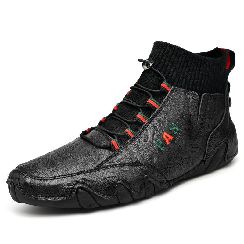 Men's high-top leather casual shoes Martin boots - Amamble
