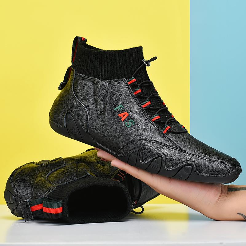 Men's high-top leather casual shoes Martin boots - Amamble