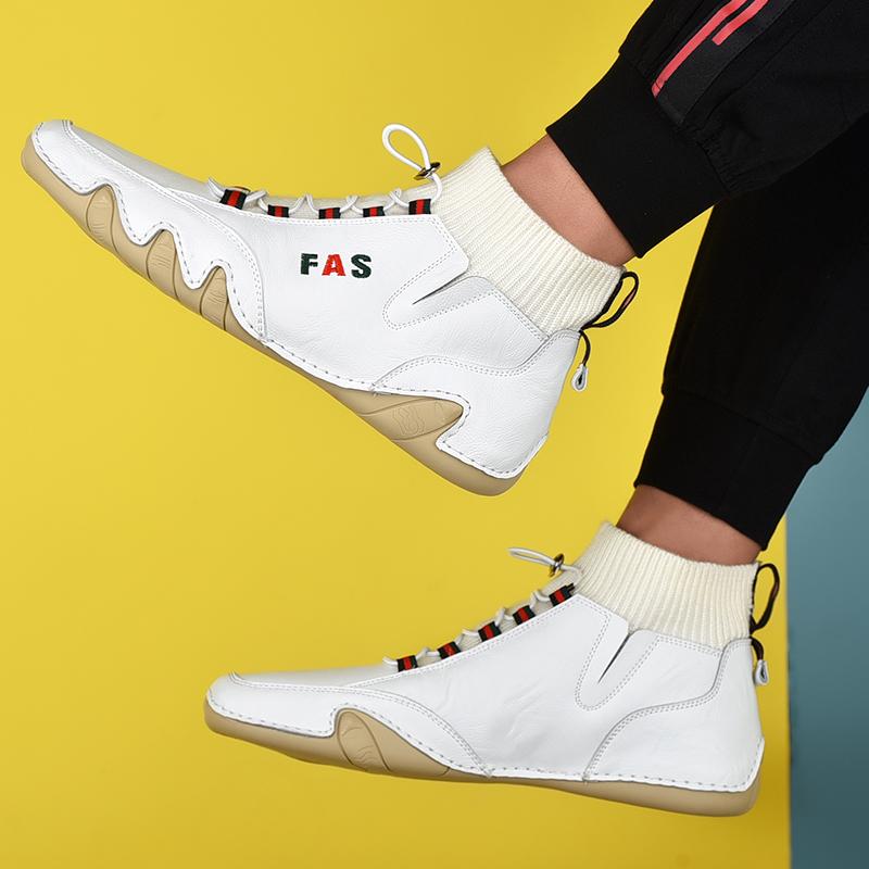 Men's high-top leather casual shoes Martin boots - Amamble