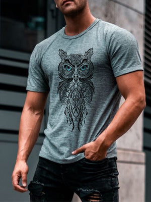 Owl Print Short Sleeve T-Shirt - Amamble