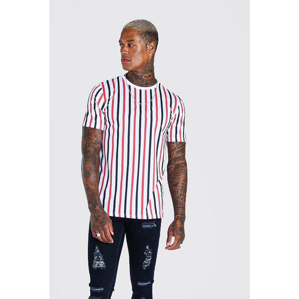 3D Stripe Print Short Sleeve T-Shirt - Amamble