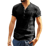 2021 Stand Collar Cotton Linen Short Sleeve Shirt - Amamble