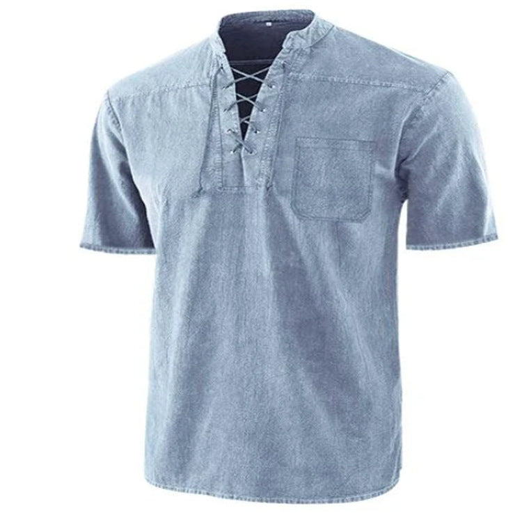 2nd Anniversary-Summer Casual Loose Tie Stand Collar Shirt - Amamble