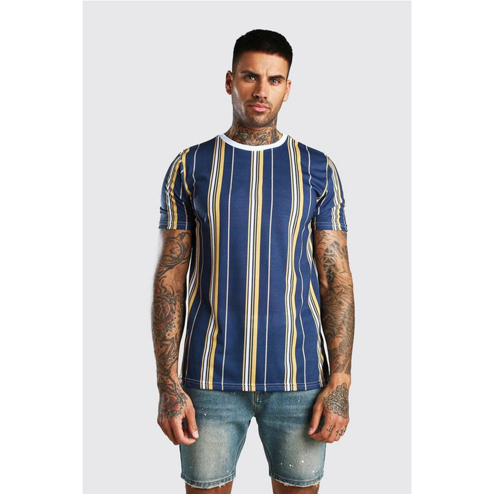 3D Stripe Print Short Sleeve T-Shirt - Amamble