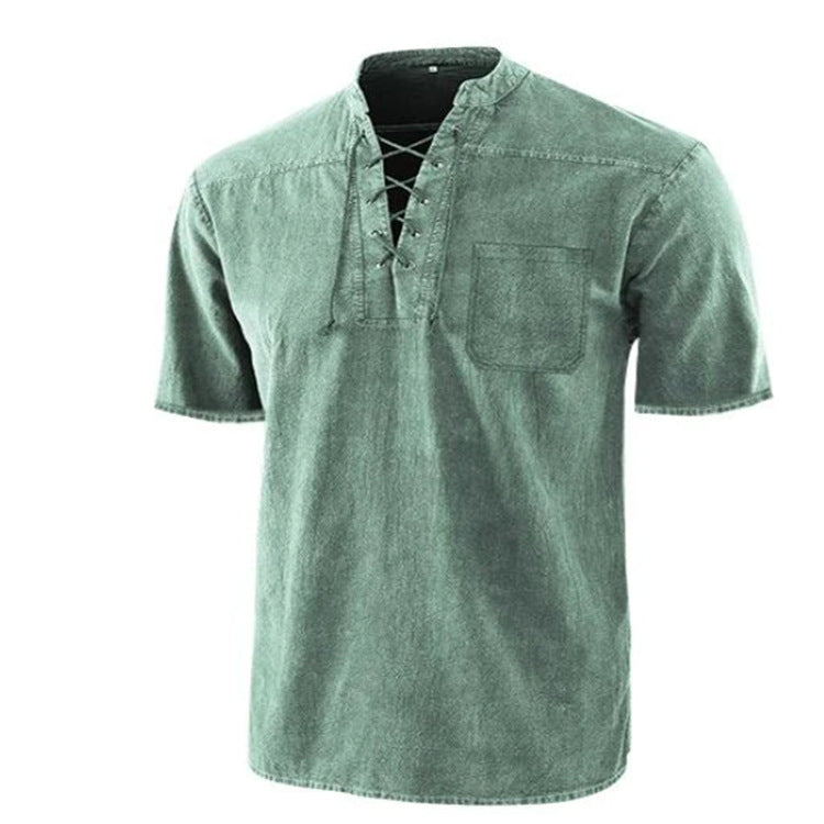 2nd Anniversary-Summer Casual Loose Tie Stand Collar Shirt - Amamble